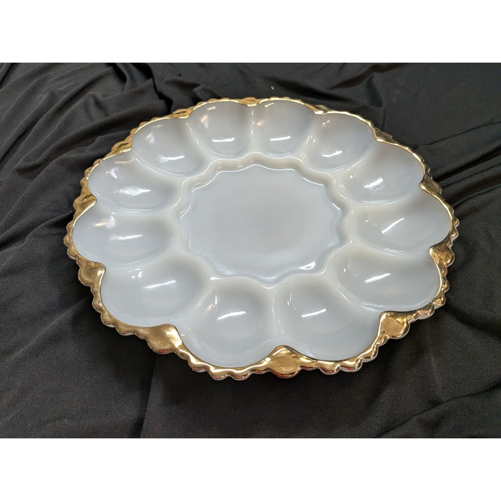 Vintage Milk Glass Anchor Hocking Fire-King Deviled Egg Plate
